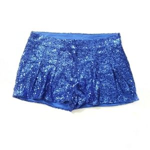 Poof couture sequence shorts, size Large, royal blue tone.